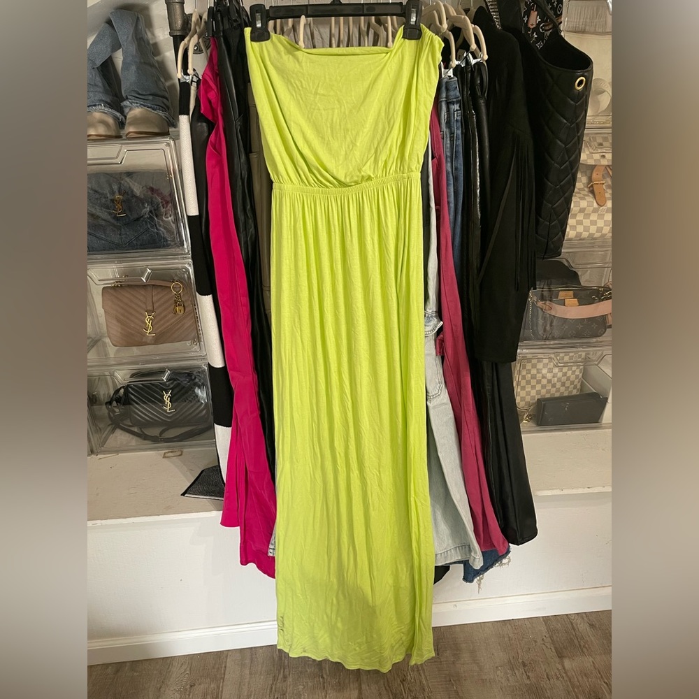 Lush lime green strapless maxi dress with pockets size small